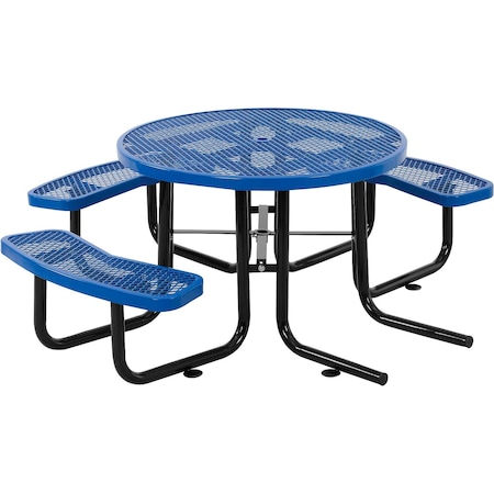 Global Industrial Round Wheelchair Accessible Picnic Table, Blue, Expanded Metal, 46 in L, 29-1/2 in H Overall 695290BL